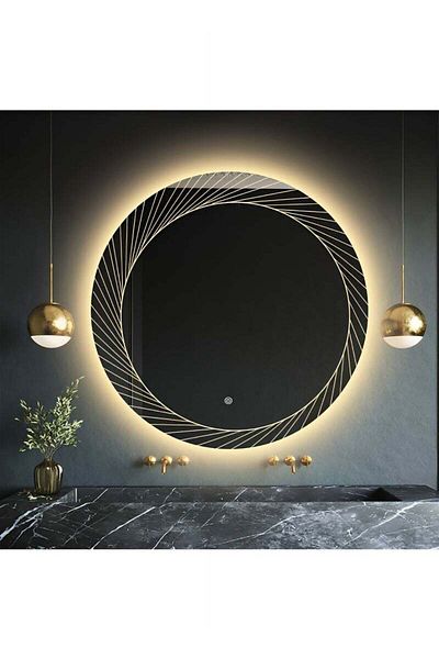 Taimi Round Bathroom Mirror LED Touch Light 3 Colors Lighting for Bathroom Bedroom Dressing Room 80cm