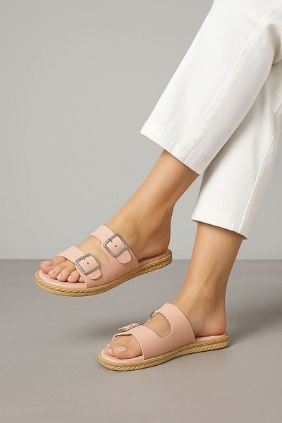 NOVİNS Women's Summer Double Buckle Padded Comfortable Sole Home Garden Balcony Slippers