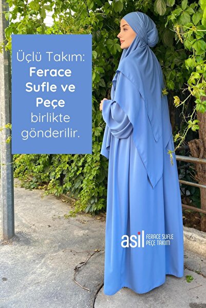 ASİLNUR Asil Ferace Sufle Peçe Takım İndigo