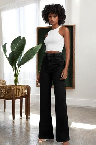 Livik Olopez Women's Lycra Stretchy Custom Cut Wide Leg Jeans