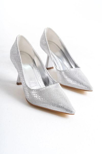 Shoesers Women's Special Design Shiny Patterned Pointed Toe Evening Dress Heeled Stiletto Shoes