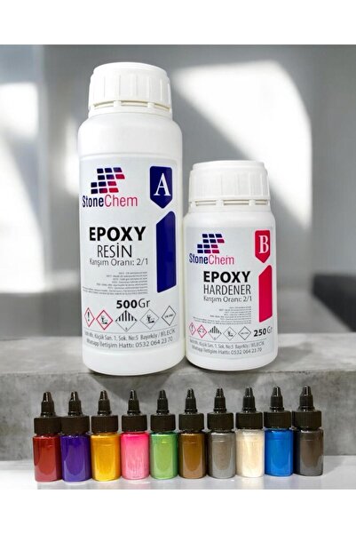 stonechem Ultra Şeffaf Parlak Epoksi Reçine 750 Gr + 10 Renk Sıvı Sedefli Pig...