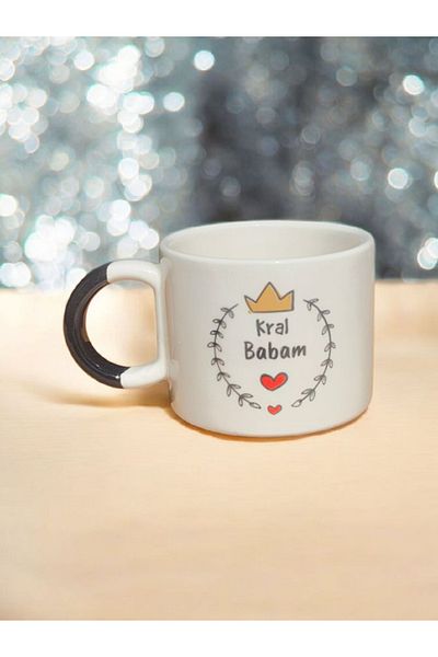 Simge Seramik King My Father D with Handle Double Printed Handmade Natural Ceramic Mug Mug Tea Cappuccino Cup