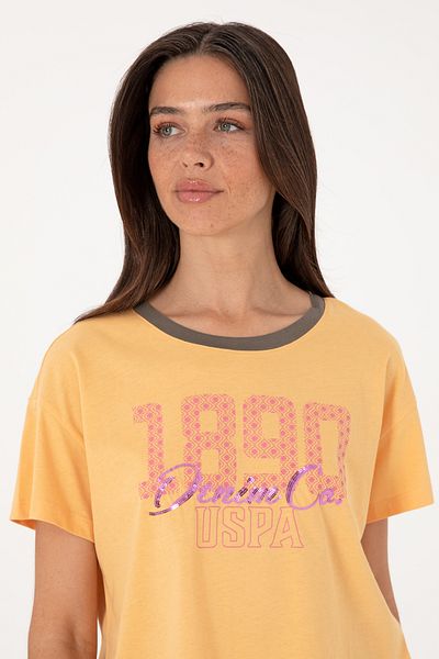 U.S. Polo Assn. Tricou portocaliu pentru femei cu gâtul rotund 50299732-VR202