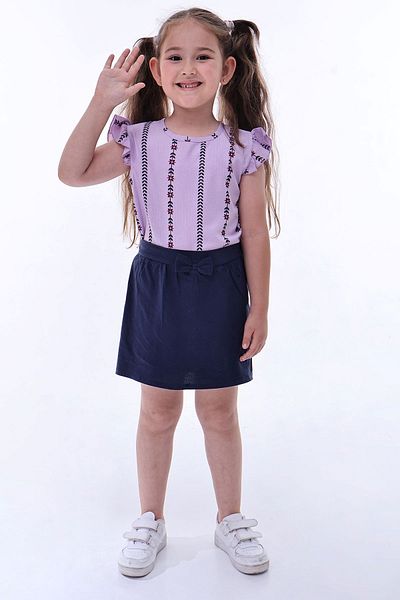 ZUZUNGA Wrapped Fabric Floral Patterned Ruffle Sleeve Bow Detailed Girl's Shorts Skirt Set