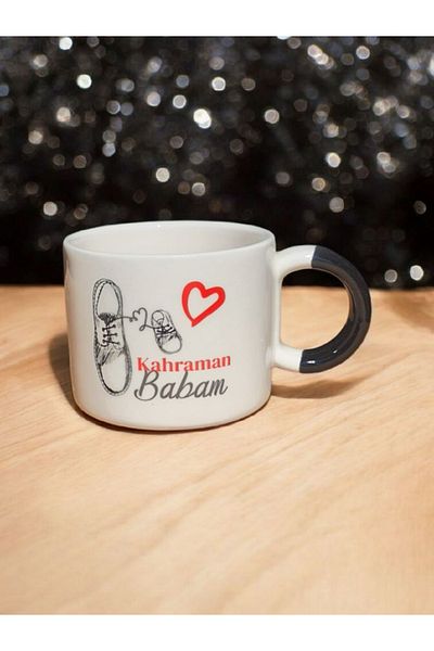 Simge Seramik Hero My Dad D with Handle Double Printed Handmade Natural Ceramic Mug Mug Tea Cappuccino Cup