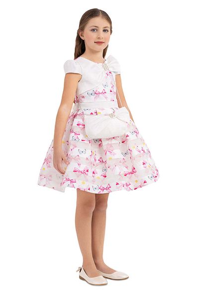 Pamina Elegant Patterned Dress, Pamina - Pink, with Matching Bag, 33269 - 110 cm, Pink
