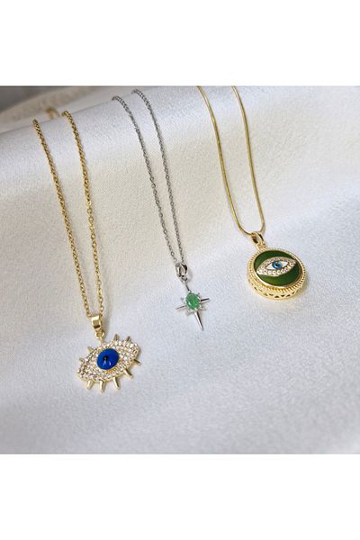 LOPY Green Steel Tarnish-Free Gold Evil Eye Necklace |   Stylish and Meaningful Jewelry Model