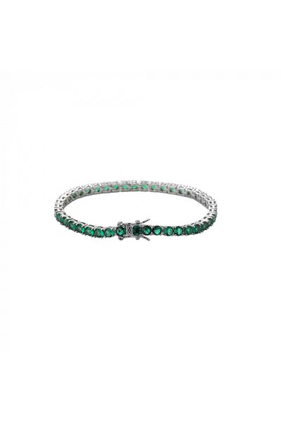Tessero Bratara Tennis din otel inoxidabil, pietre zirconiu de culoare verde, 18 cm, placat cu aur alb 18K,