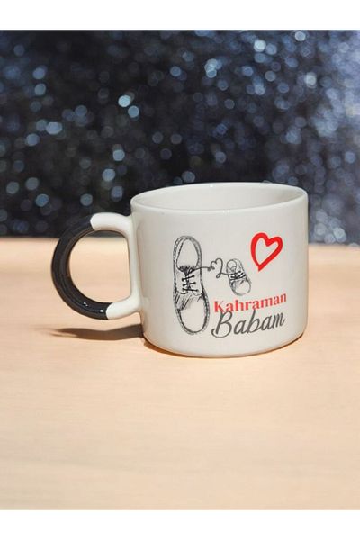Simge Seramik Hero My Dad D with Handle Double Printed Handmade Natural Ceramic Mug Mug Tea Cappuccino Cup