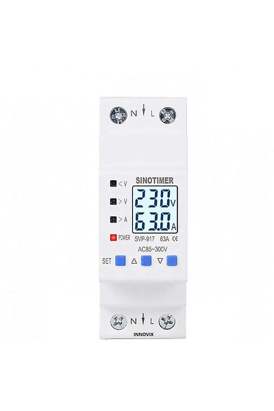 INNOVIX Releu de protecție SVP917, 63A 220V, LCD, resetare automată, protecție la trăsnet, supratensiune/subtensiune