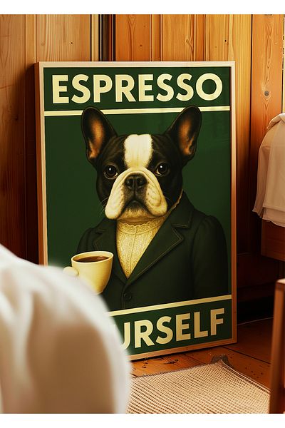 ARTHOUSECOLLECTIVE Αφίσα ESPRESSO YOURSELF Bulldog – Χιουμοριστική αφίσα τοίχου με θέμα τον καφέ - Αφίσα χωρίς πλαίσιο