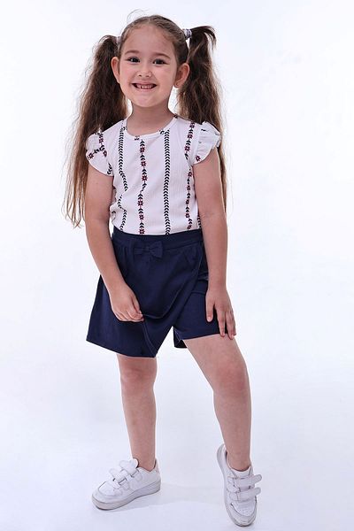ZUZUNGA Wrapped Fabric Floral Patterned Ruffle Sleeve Bow Detailed Girl's Shorts Skirt Set