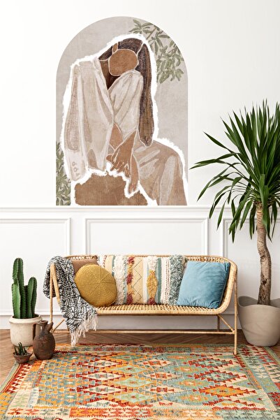 Piksel Grafik Boho Woman Bohemian Oval Wall Sticker- Bohemian Collection