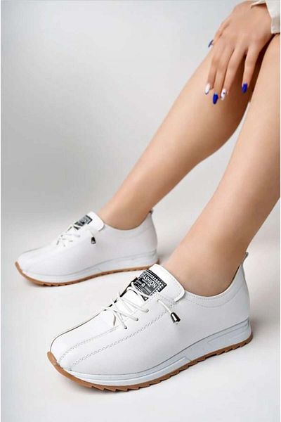 MCASERING Women's White Rubber Laced Orthopedic Sole Ballerinas
