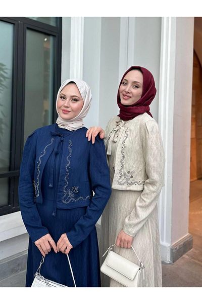 Cardella Stone Embroidered Design Jacket and Gilet Dress Suit Hijab Matching Dress Jacket Suit