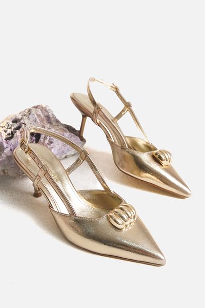MARSEDO Garcia Women's Stiletto Gold Accessory Detailed Heeled Shoes Gold