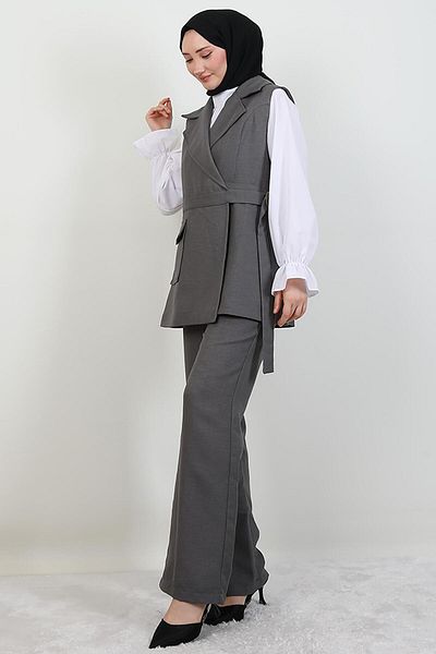 giz astore Single Pocket Double Breasted Collar Suit Dark Gray