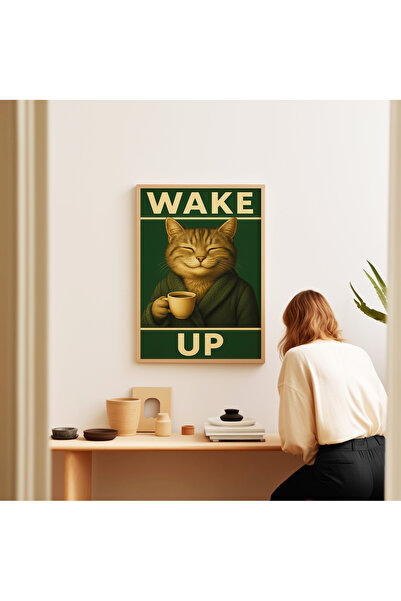 ARTHOUSECOLLECTIVE Poster WAKE UP Cat – Poster decorativ umoristic cu tematică cafea - Poster fără cadru în dimensiuni de pictură