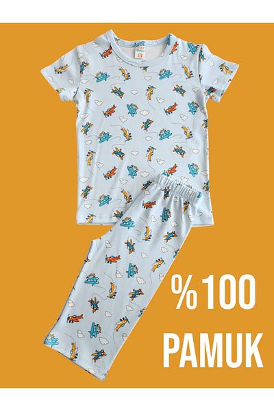 çamaşır bahçesi kendinize iyi bakın Set Capri pentru băiat 100% bumbac # printedchildcapritakim # cloudpatternlitakım # grădina de rufe