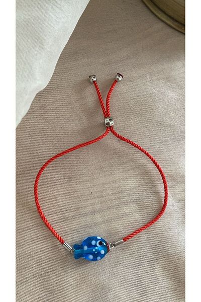 BAE ATOLYE Murano Glass Beaded Navy Blue Fish Red Adjustable Elevator Rope Bracelet