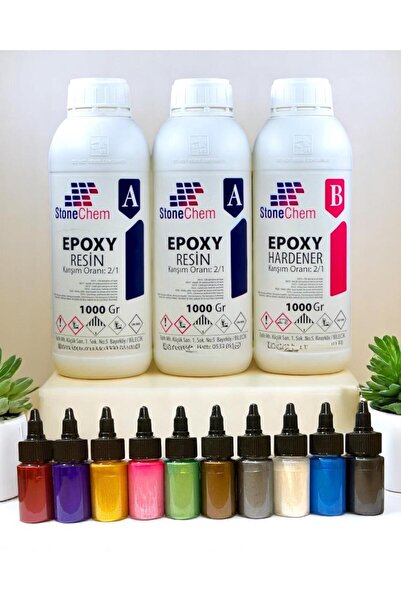 stonechem Ultra Şeffaf Parlak Epoksi Reçine 3 Kg + 10 Renk Sıvı Sedefli Pigme...