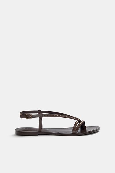Pull & Bear Flat leather sandals with studs