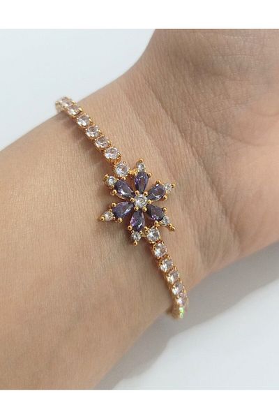 Monalisa Home Luxury Showy Stone Flower Motif Gold Color Bracelet