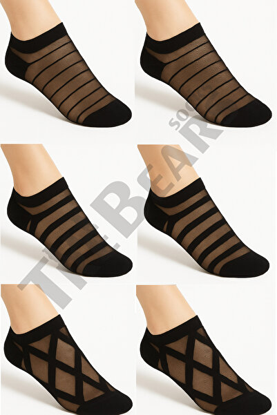 TreBears 6 Çift Desenli Kadın Kısa Tül Çorap Seti
