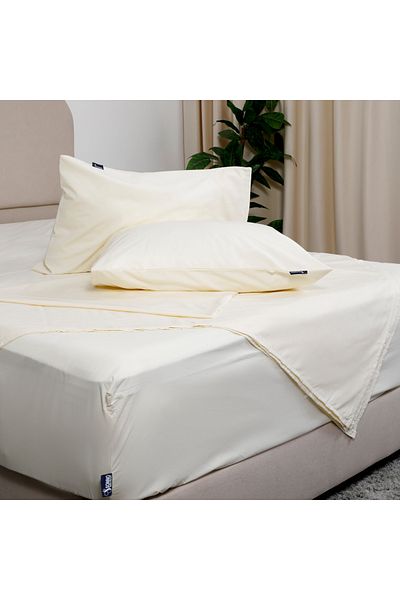 SONNO Home طقم ملاءة سرير فاخرة عاجي اللون من القطن المصري بنسبة 100%، 250 غرزة، 140 × 200 سم مع 2 كيس وسادة