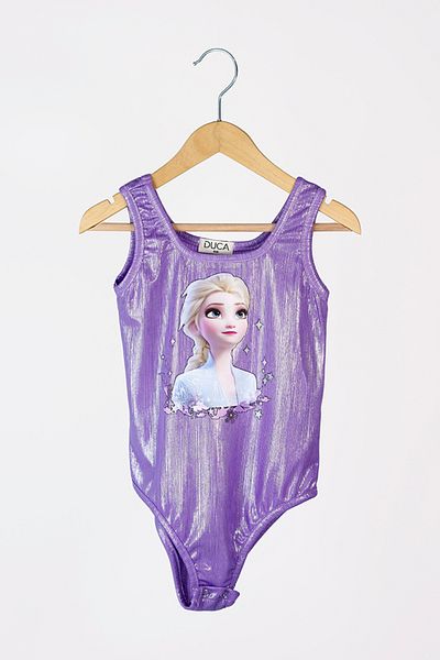 DUCA KIDS Elsa Girl's Body & Swimsuit with Glitter Strap and Snap Fasteners