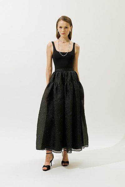 Manuka JACQUARD ORGANZA FUSTA PUFĂ NEGRĂ