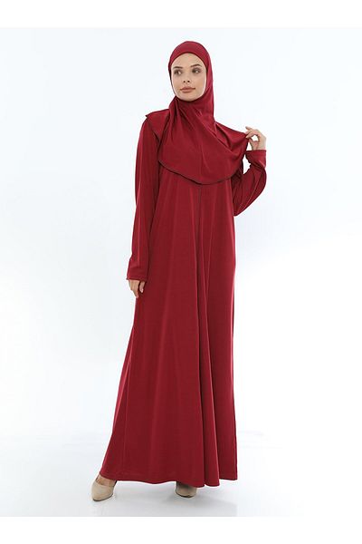 elanesa Women's Zipper Headscarf Ferace Prayer Dress - Burgundy - Olabi Mir