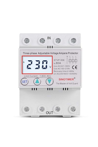 INNOVIX STVP-936 Protector de tensiune trifazat, 80A, recuperare automată, reglabil, afișaj digital, 380V