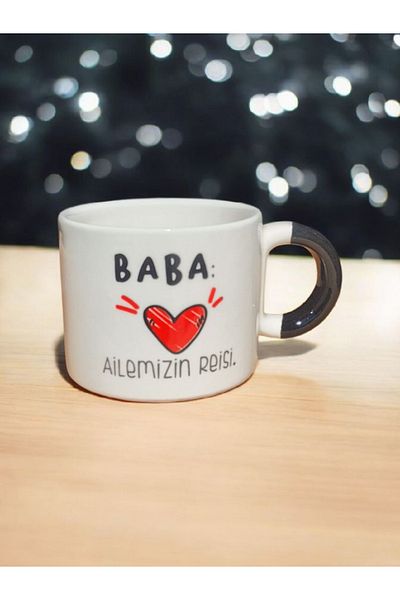 Simge Seramik Father Our Family's Head D with Handle Double Printed Handmade Natural Ceramic Mug Mug Tea Cappuccino Cup