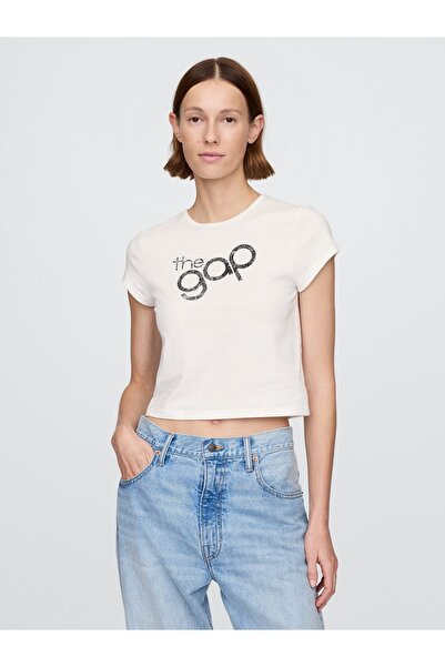 GAP Kadın Kırık Beyaz Gap Logo T-Shirt