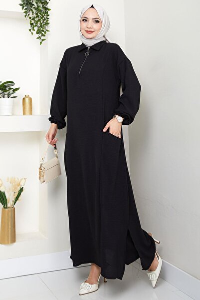 hafsamina Ayrobin Suit with Half Zipper Pocket Black Hm2759