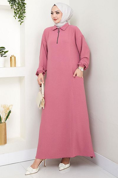 hafsamina Ayrobin Suit with Half Zipper Pocket Dusty Rose Hm2759
