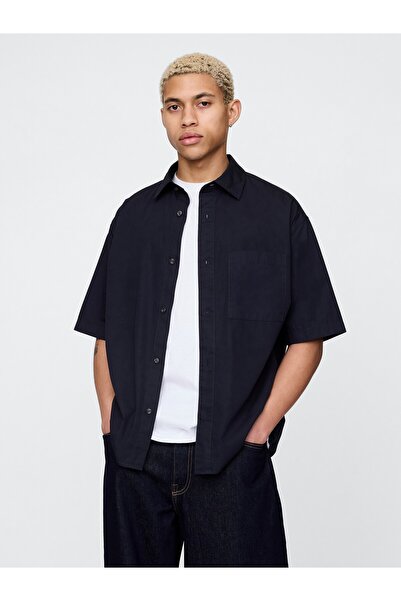 GAP Erkek Lacivert Organik Pamuk Oversize Poplin Gömlek