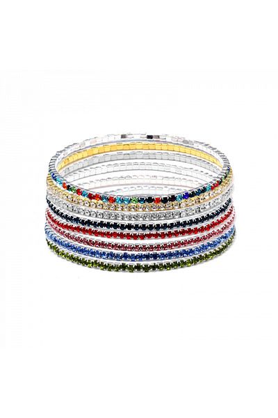 Tessero Set 8 bracelets with Tennis-style rhinestones, zirconia stones, various colors, plated with 18K gold