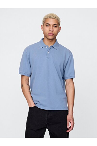 GAP Erkek Açık Mavi Relaxed Pique Polo T-Shirt