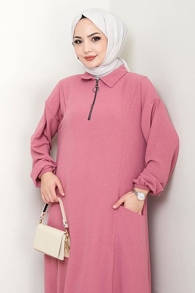 hafsamina Ayrobin Suit with Half Zipper Pocket Dusty Rose Hm2759