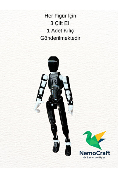 NemoCraft Lucky 13 Oynar Eklemli Robot Figür Dumy Oyuncak Siyah Beyaz 14cm