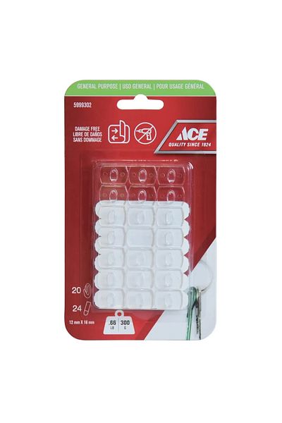 ACE Adhesive Hook Pack (20 Pc., 1.2 x 1.8 cm, Clear)