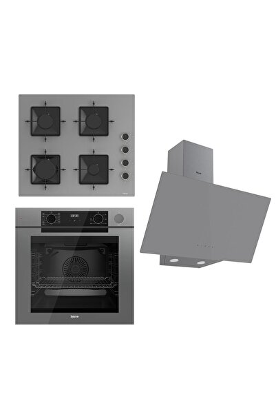 Ferre STEAMART-FRYART Serisi Gri Set (SS208 + QEP64CPR +D079 ) - Emaye Izgara