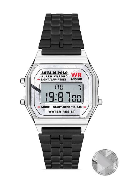 Aqua Di Polo 1987 للجنسين Gümüş Retro Mermer Desenli Dijital Kol Saati Apwa064401