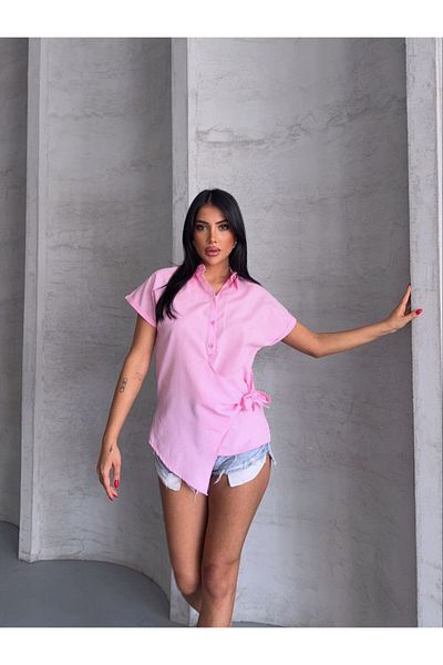 Cistern İstanbul Women's Short Sleeve Belt Detailed Summer Shirt
