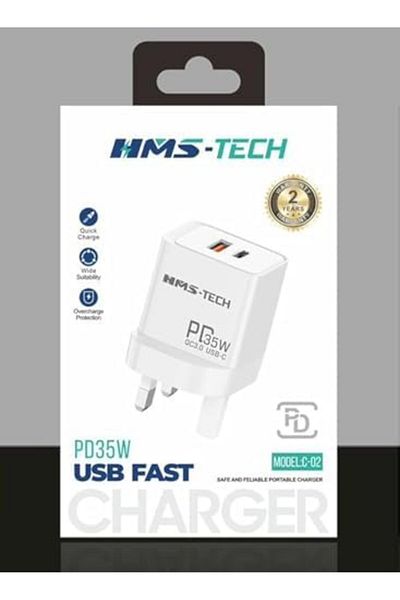 HMS-TECH USB Type-C Dual Port Charger 35W by HMS-Tech, White
