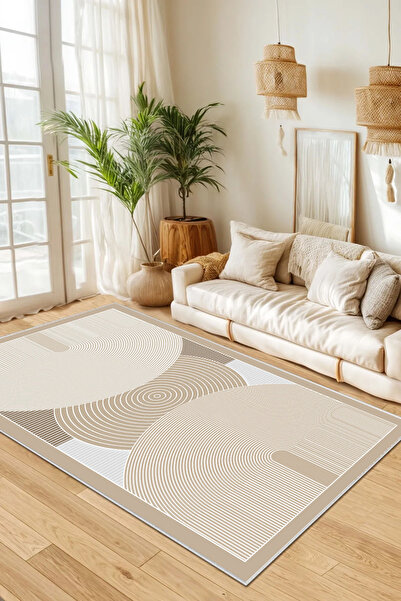 Hülya Home Salon Halısı Geometrik İskandinav Eskitmeli Dijital Baskı Yıkanabilir Kaymaz Taban 9043SALONHULYA