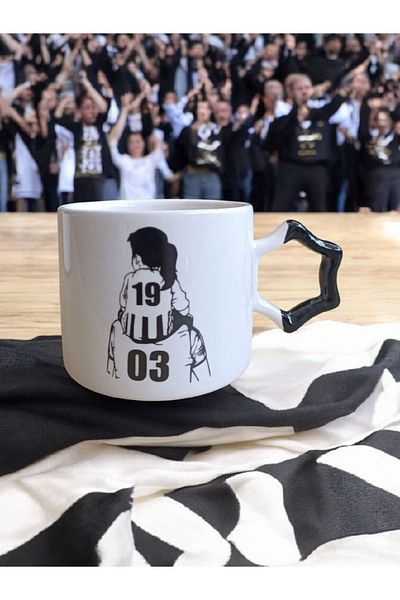 Simge Seramik Fan Dad Girl Black White Star Handmade Ceramic Mug with Handle Mug Tea Cappuccino Cup
